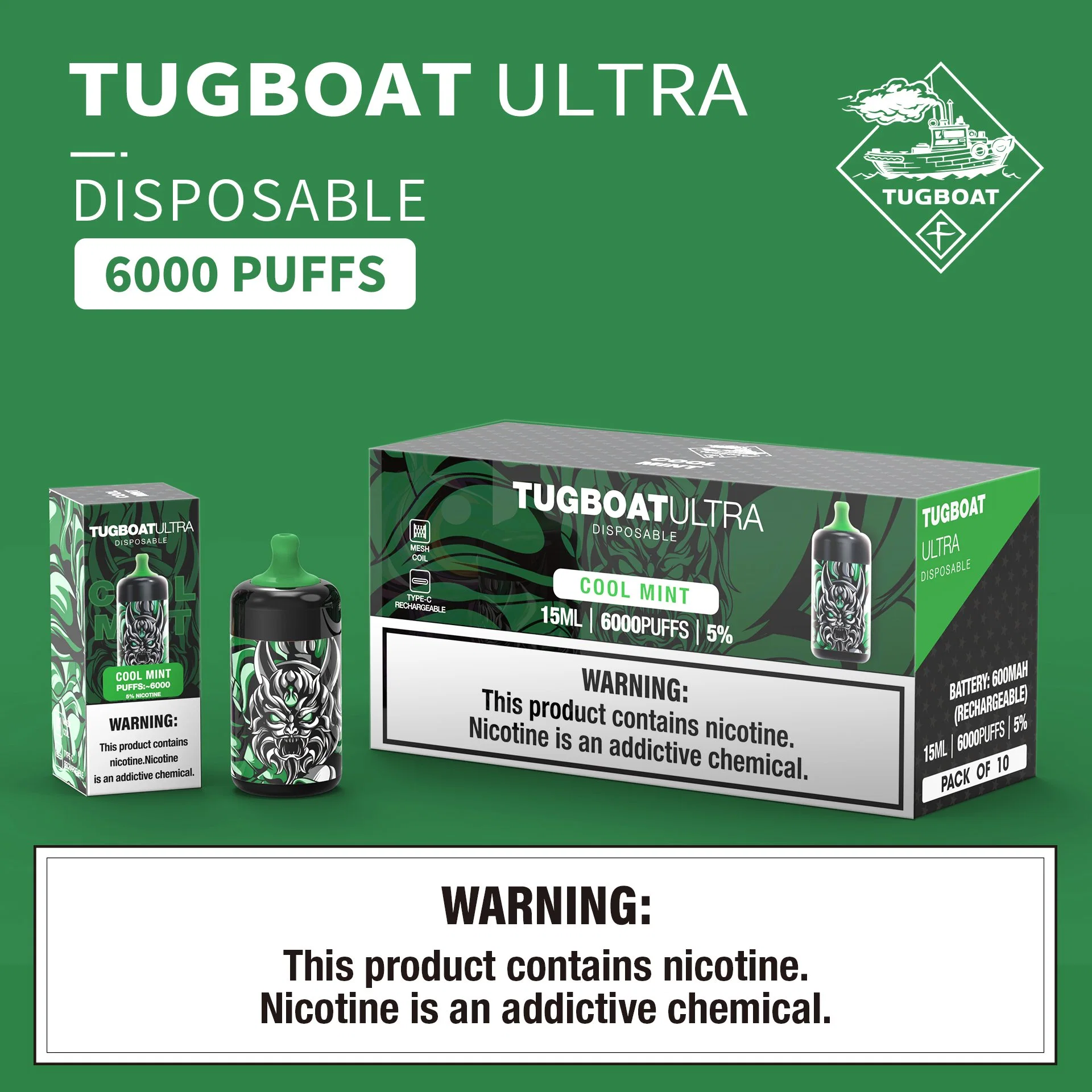 Big Volume Capacity Tugboat Ultra Electronic Cigarettes Juicy Disposable/Chargeable Vape Wholesale/Supplier