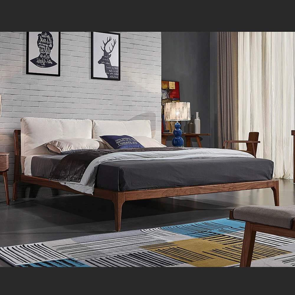 Современные спальни мебель ткань подушка изголовье кровати кровати из дерева, двуспальная кровать