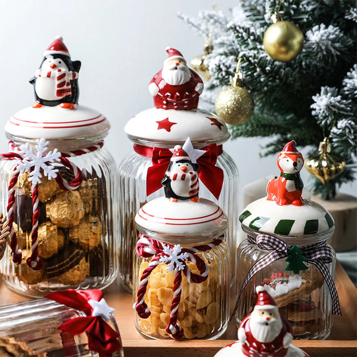 Christmas Candy Cookie Nut Sealed Glass Storage Jar with Lid