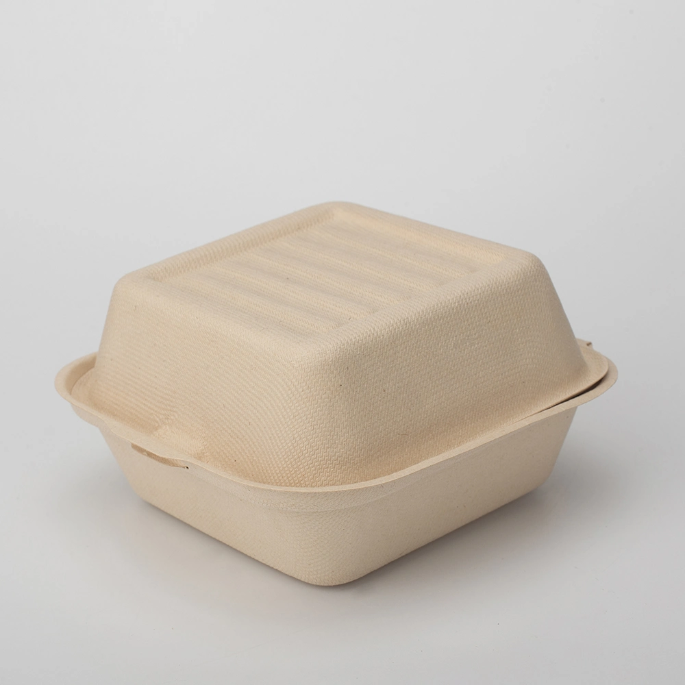 Papier de bagasse biodégradable naturel ou blanc, à usage unique, boîte à hamburger Emballage