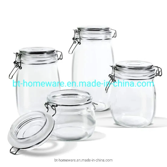 8oz/16oz/25oz/30oz Glass Storage Jar with Sealed Hinged Lid Leakproof Glass Jar Wide Mouth Mason Jar for Dry Food Cereal Sugar Jam with Sealing Glass Lids