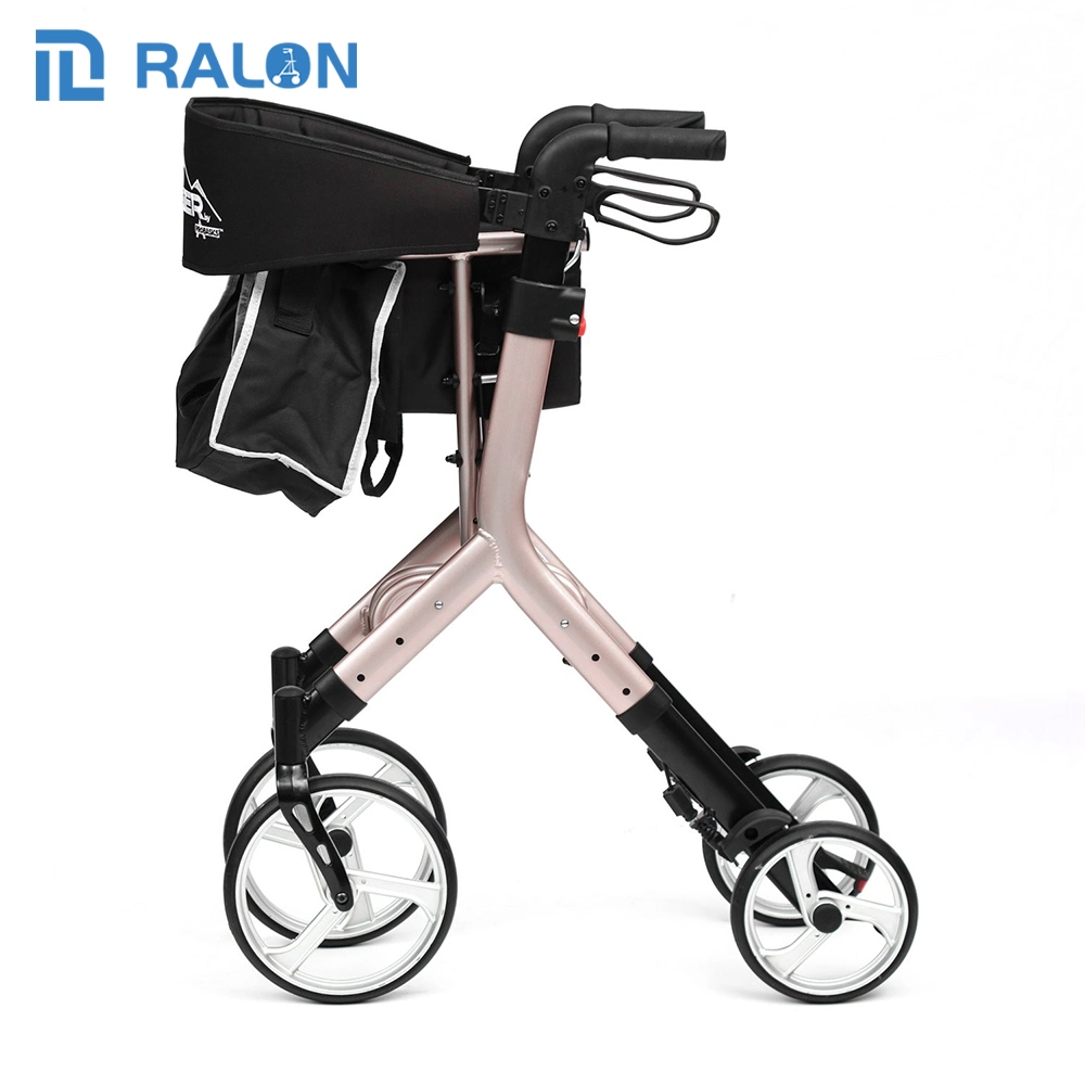 Elderly Indoor Manual Aluminum Rollater Custom Logo Lightweight Mobility Four Wheel Rollator with Seat