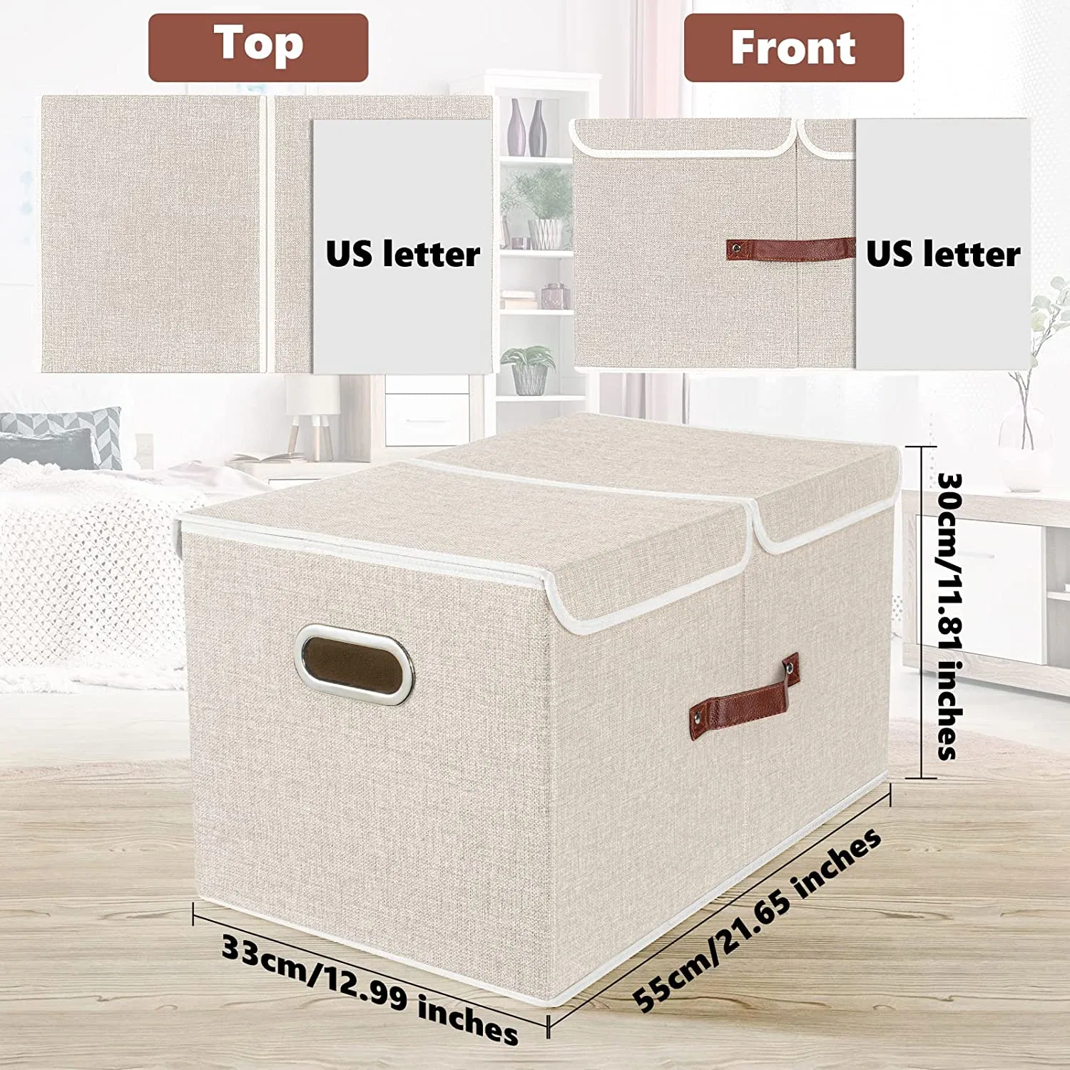 Extra Large Storage Bins with Lids and Divider, Collapsible Fabric Storage Boxes - 1 Pack - Beige