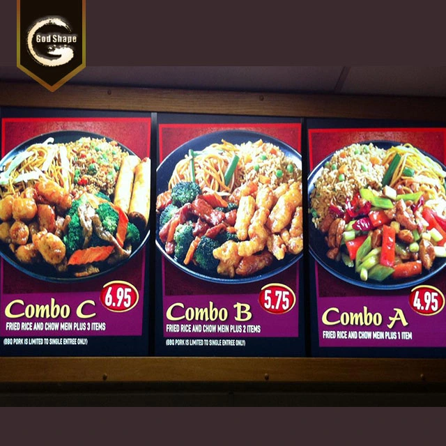 Custom LED Curved Menu Light Box Board Restaurant Menu Display