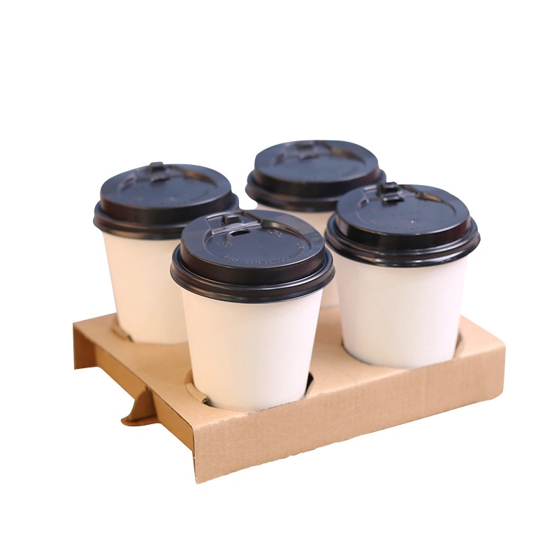 Corrugated Paper Single Cup Holder Double Cup Holder Four Cup Holder Coffee Milk Tea Beverage to Go Packing Fixed Paper Cup Holder