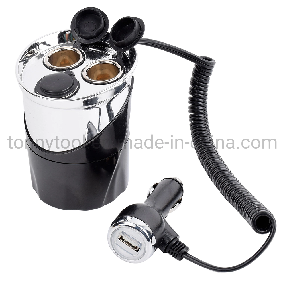 12V Cup Holder Power Adapter with 2.4A USB Car Charger