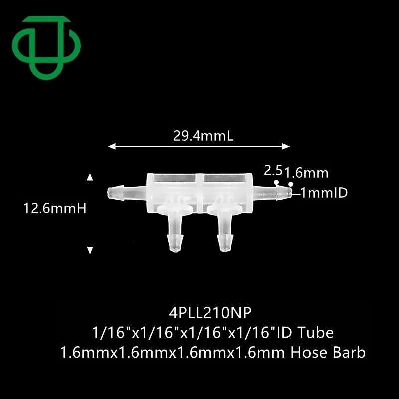 1/4" de 4 vías con el codo de plástico con púas de 6,4 mm tubo flexible de PVDF Conectores de tubos