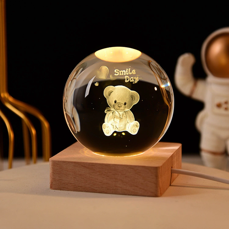 Square Wooden K9 Crystal Ball LED Display Base with USB Switch, Night Light Base Stand, Crafts for 3D Crystal Ball Art