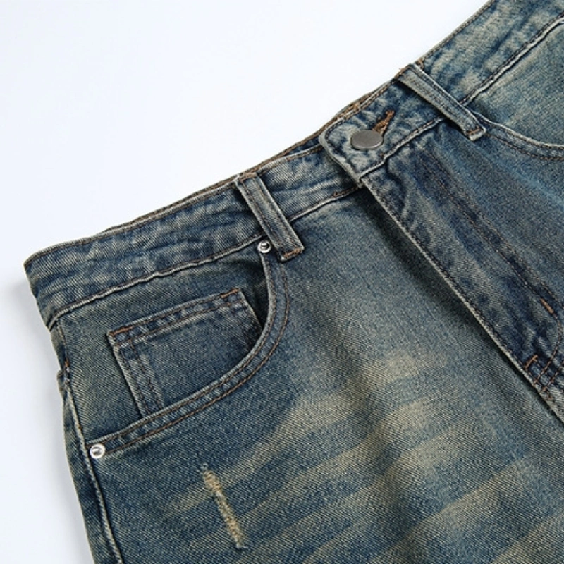 High quality/High cost performance  Custom Label Wash Ripped Straight Leg Jeans for Men