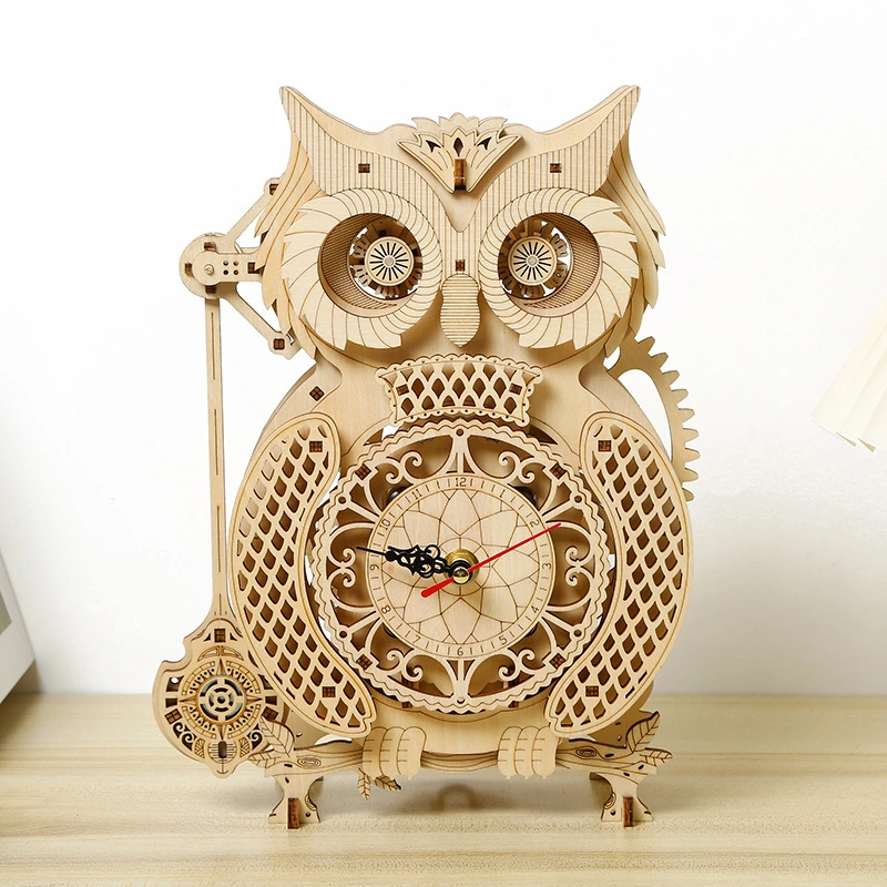 3D Puzzle de madera bricolaje Decoración Reloj Owl