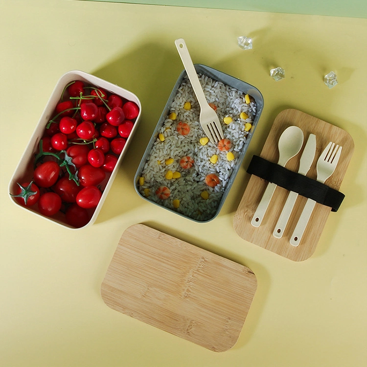 Boîte à Bento en bois étanche et chaude, portable, couvercle en bambou, fibre Panier repas en plastique avec couverts pour adultes