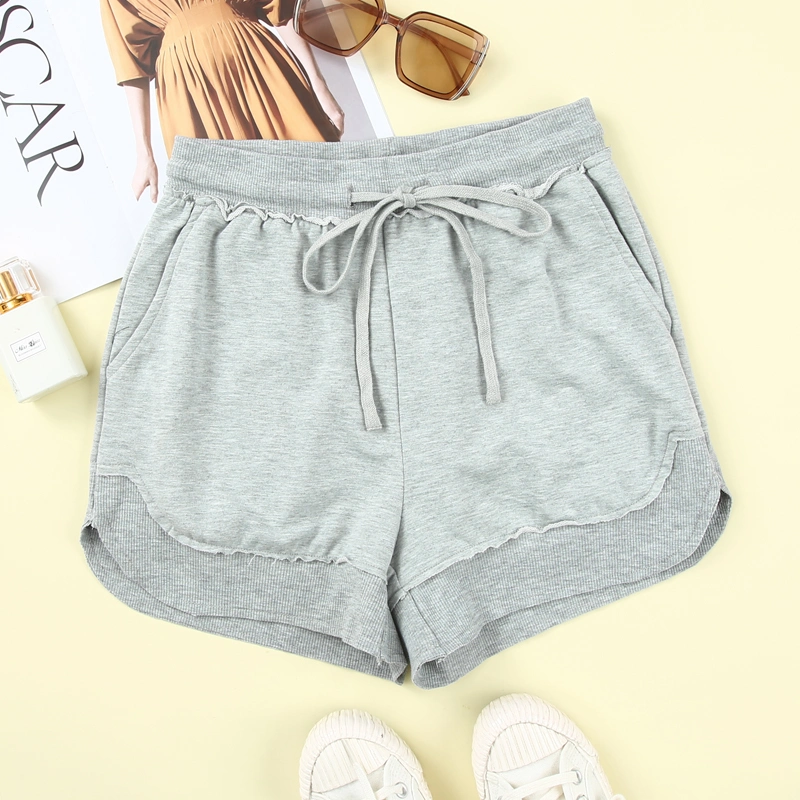 Boutique Clothing Women Cotton Gray Ribbed Trim Knit Women's Short for Women Casual Shorts