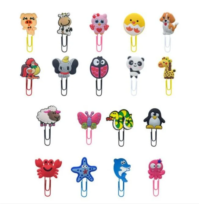 Custom Kids Gifts Toys Stationery Metal Bookmark 3D Cartoon Soft PVC Paper Clips