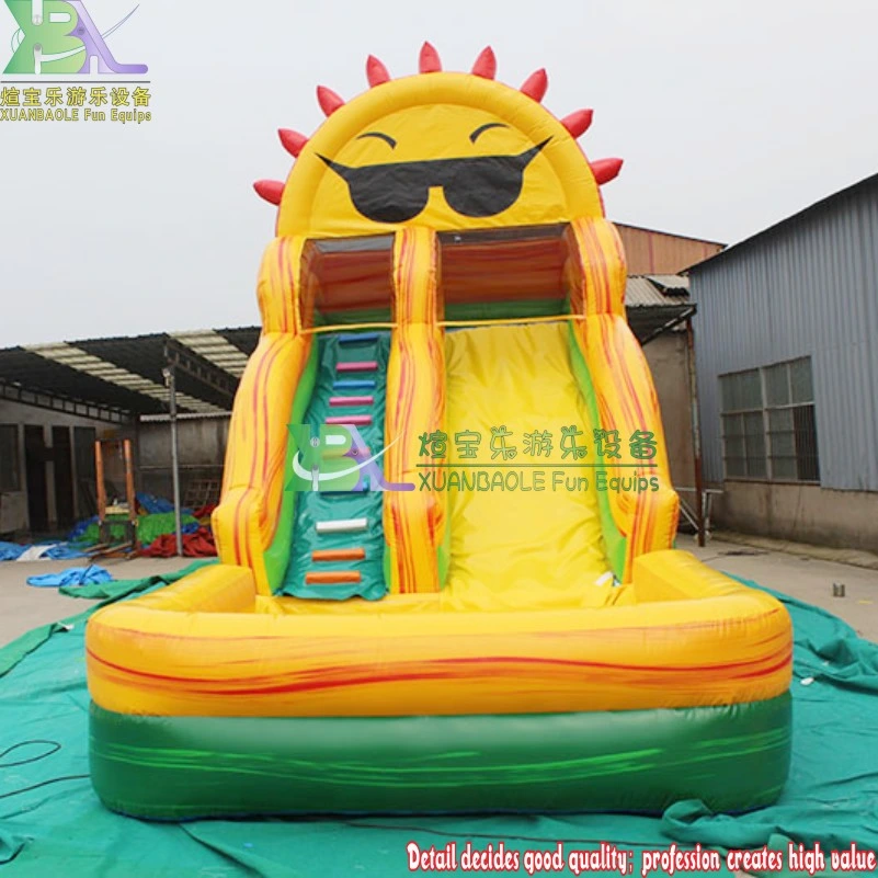 Green Marble Water Slide Tropical Inflatable Water Slide with Pool Tropical Theme for Kids Family Party