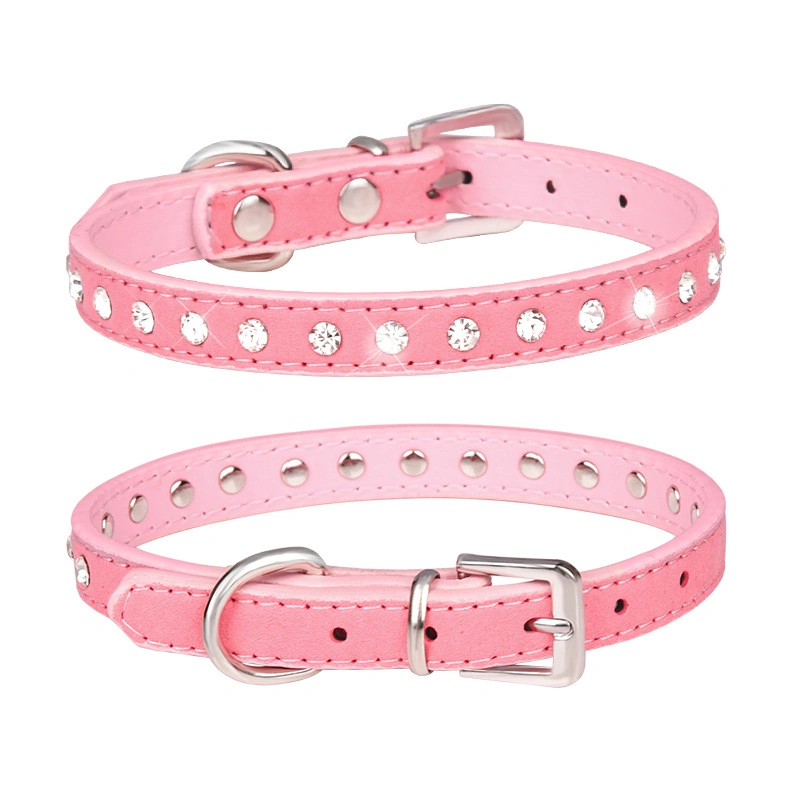 Rhinestone Dog Collar, Cute Dazzling Sparkling Soft Suede Leather Dog Cat Rhinestone Collar Crystal Diamond Pet Dog Puppy Collar