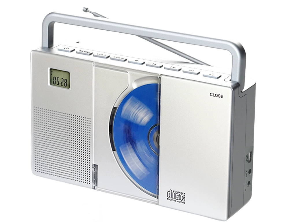 O LLP Rádio FM vertical portátil CD MP3 Leitor USB