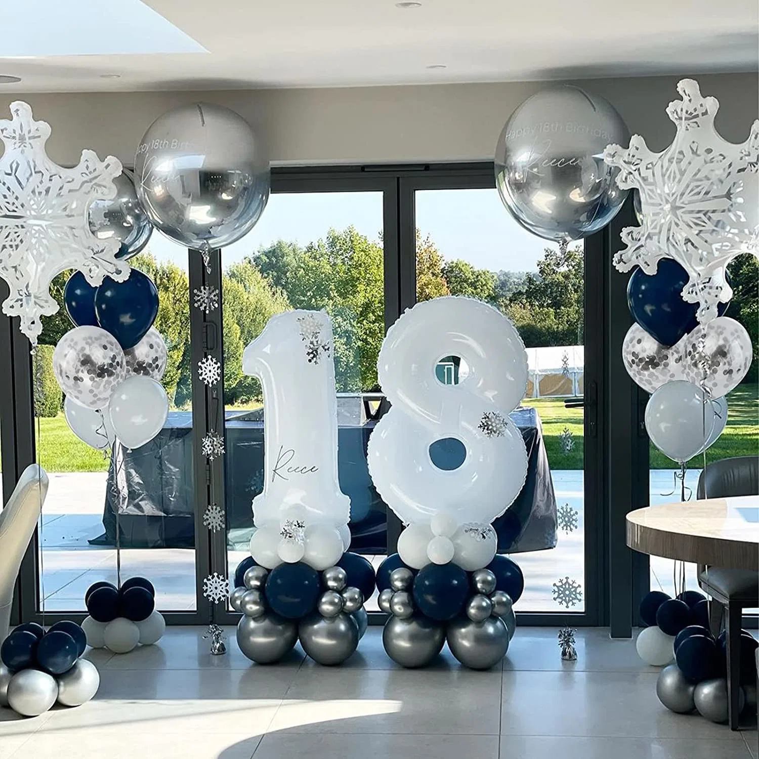 Azul marino blanco Silver Confetti globos Arco Kit,120 PCS 12en 10en 5en látex Garland Arcos Kit para la graduación, cumpleaños, boda, fiesta de aniversario Decoración