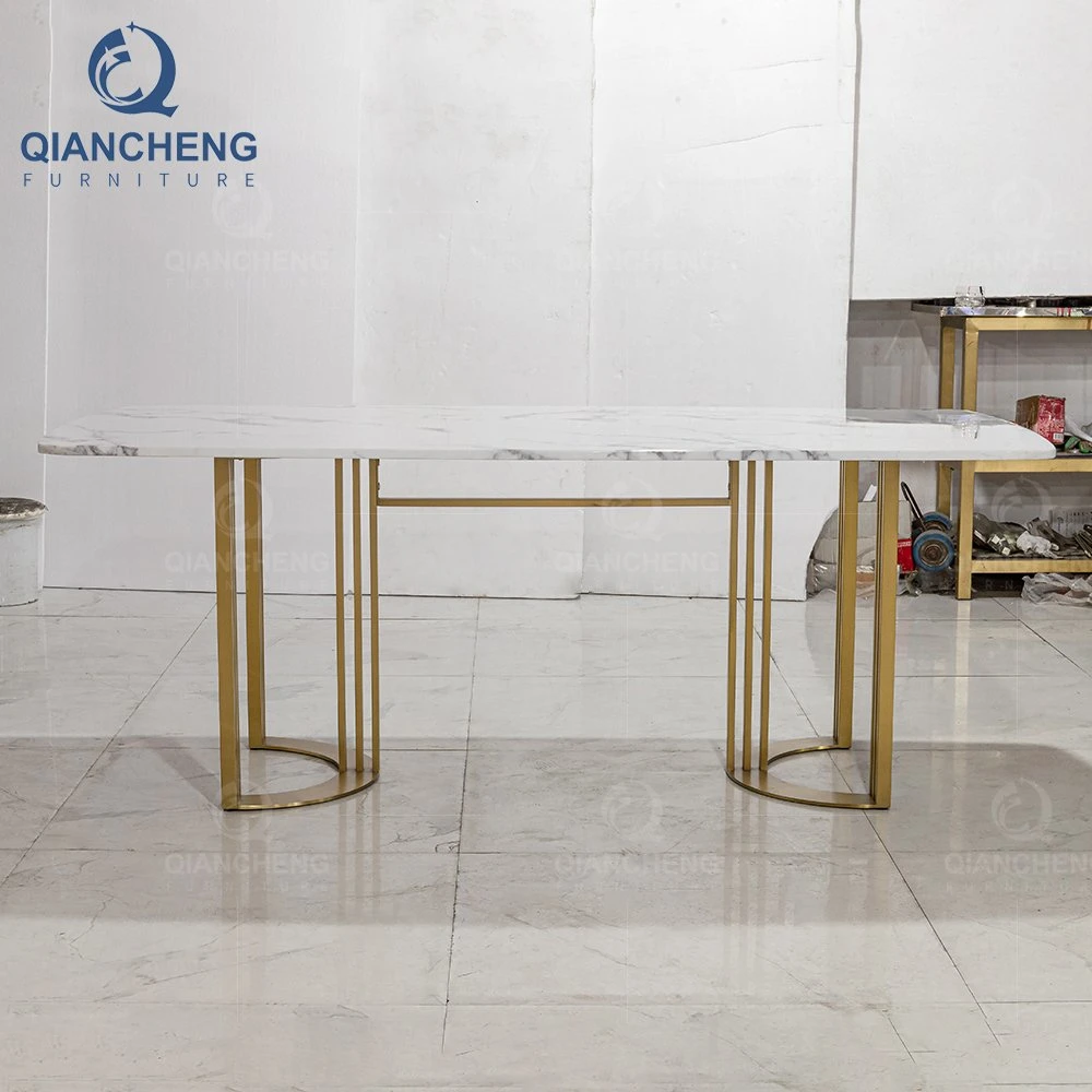 OEM Ss Home Furniture Gold Stainless Steel Dining Modern Marble Dining Table