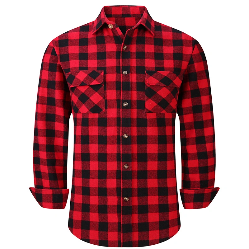 Ganzverkauf Custom Heavy Wool Plaid Langarm Flanell Shirts für Männer