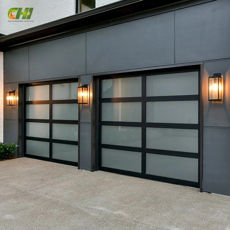 Automatic Aluminum Glass Garage Door Black Glass Sectional Roll up Glass Garage Door with Pedestrian Door