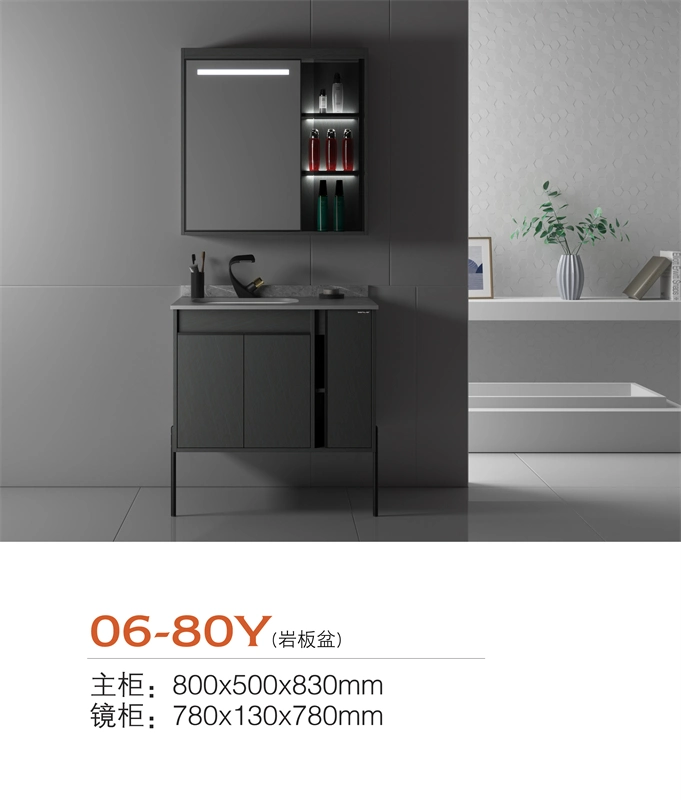 Luxury White Cabinet Door Bathroom Cabinet with Mirror Light Floor Black Rock Slab Basin Solid Wood Bathroom Vanity