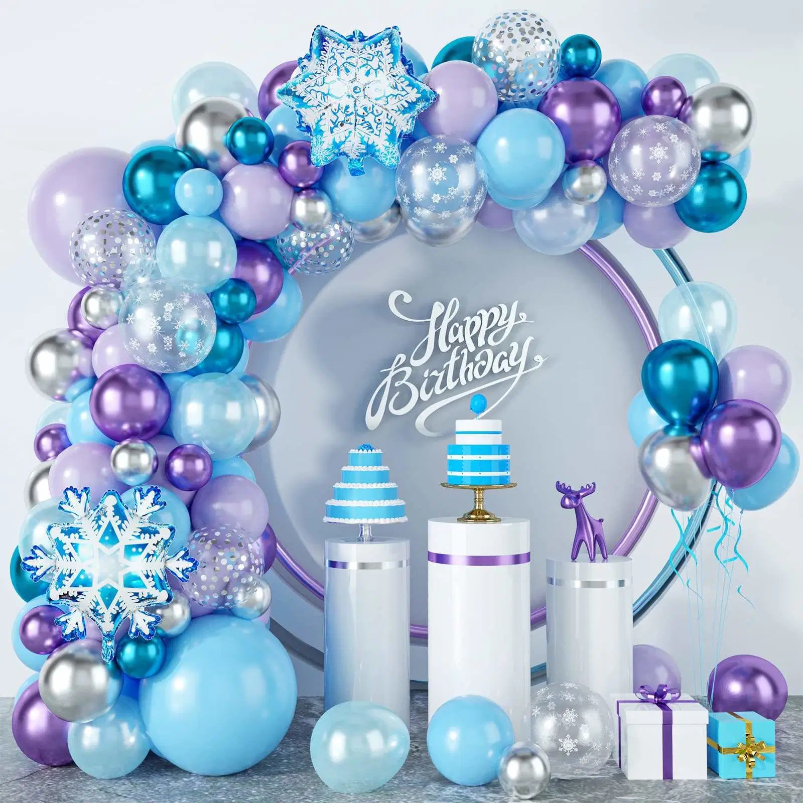 Blue Balloons Arch Garland Kit Snowflake Winter Wonderland Party Balloons