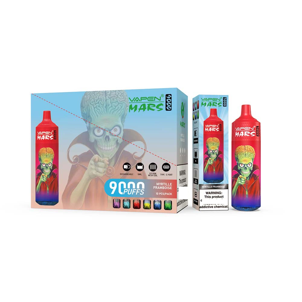 Original Vapen Mars desechables E-cigarrillos 0% 2% 5% 600 mAh Batería recargable 18ml cápsula precargada malla de control de flujo de aire de vapor grande Pluma VAPE de la bobina 9000 de los puños