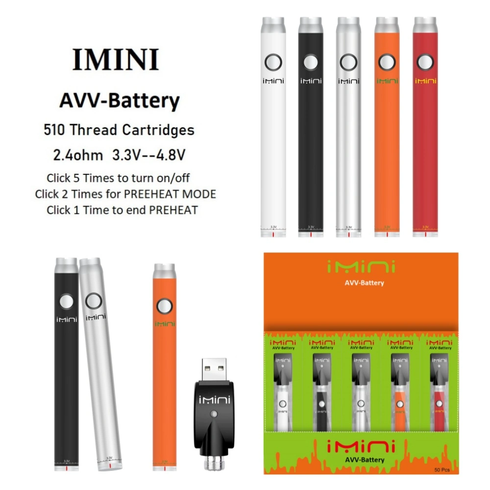 Meilleure cigarette Imini 380mAh à tension variable de préchauffage E 510 filetage pour cartouches de vapeurs d'huile épaisses 3.3-3.8-4.3-4,8V pour vapeur E Zigarette Vapou