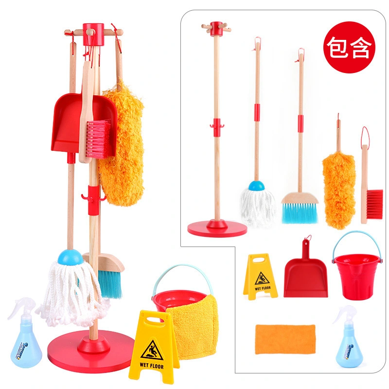 Wooden Detachable Kids Cleaning Toy Set Pretend Play Household Cleaning Tools Housekeeping Toys