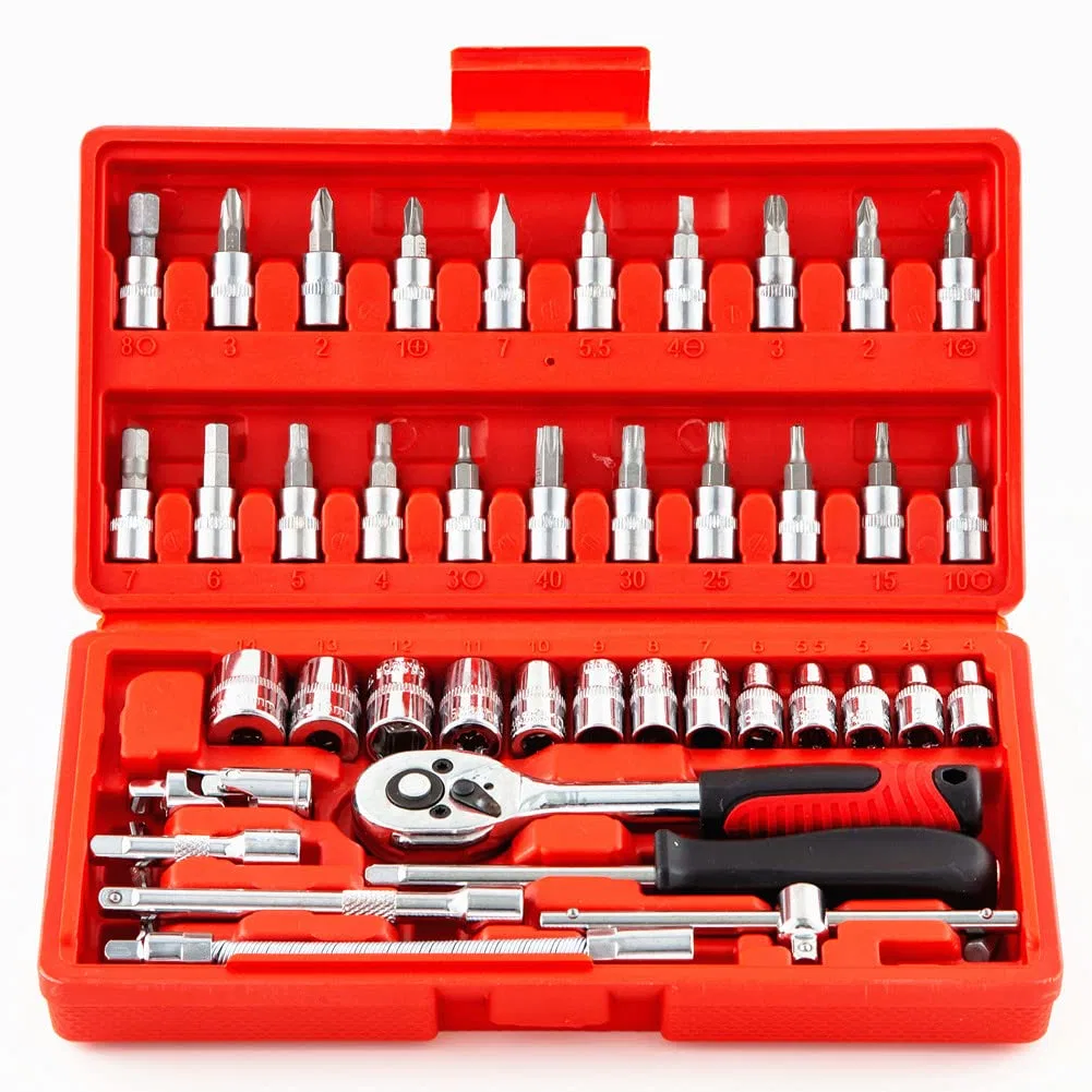 Household Car Repair Mechanics Hand Tool Box Herramientas Screwdriver Kit 46PCS Socket Wrench Set