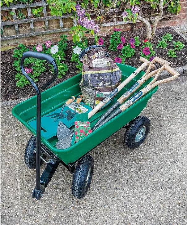 Chariot de transport pour Boller de jardin avec fonction d'inclinaison et plateau en plastique 75 L.