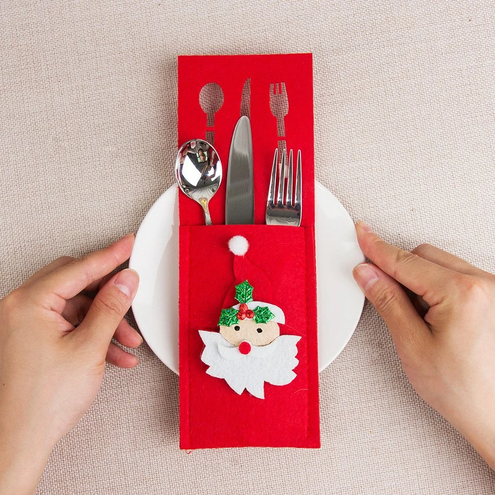 Felt Cartoon Knife and Fork Cutlery Bag Placemat for Christmas Table Decoration