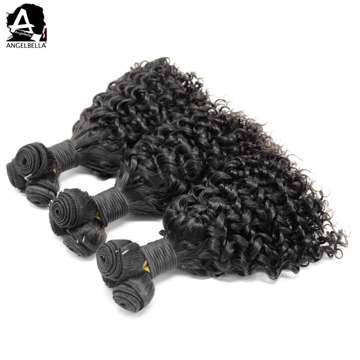 Angelbella 100% Natural Human Hair Product Big Pixie Curl 1b# Remy Hair Weaving