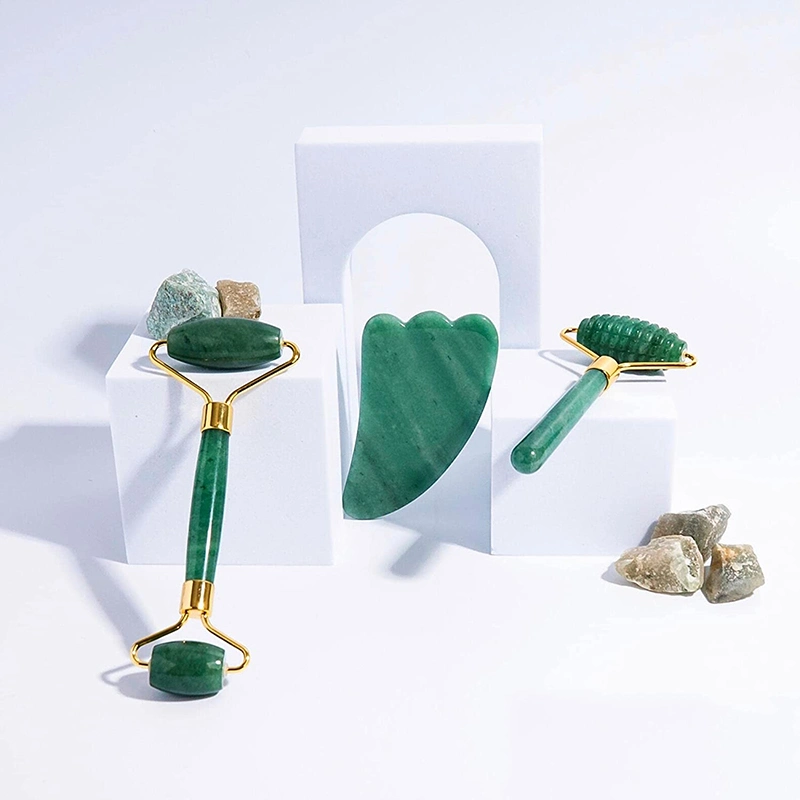 Großhandel Custom Logo natürliche Schönheit Quartzjade Roller und Gua Sha Stellen Sie Den Jade Face Roller Ein