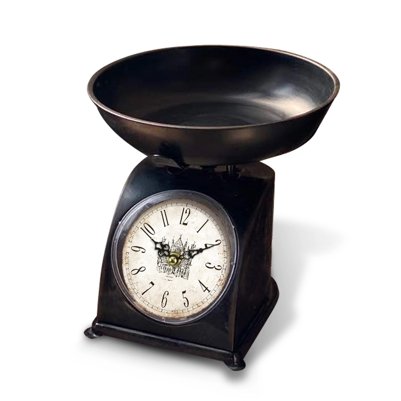 Home Table Decoration Metal Vintage Weighing Scale Shape Clock Desktop Iron Antique Clock Decor