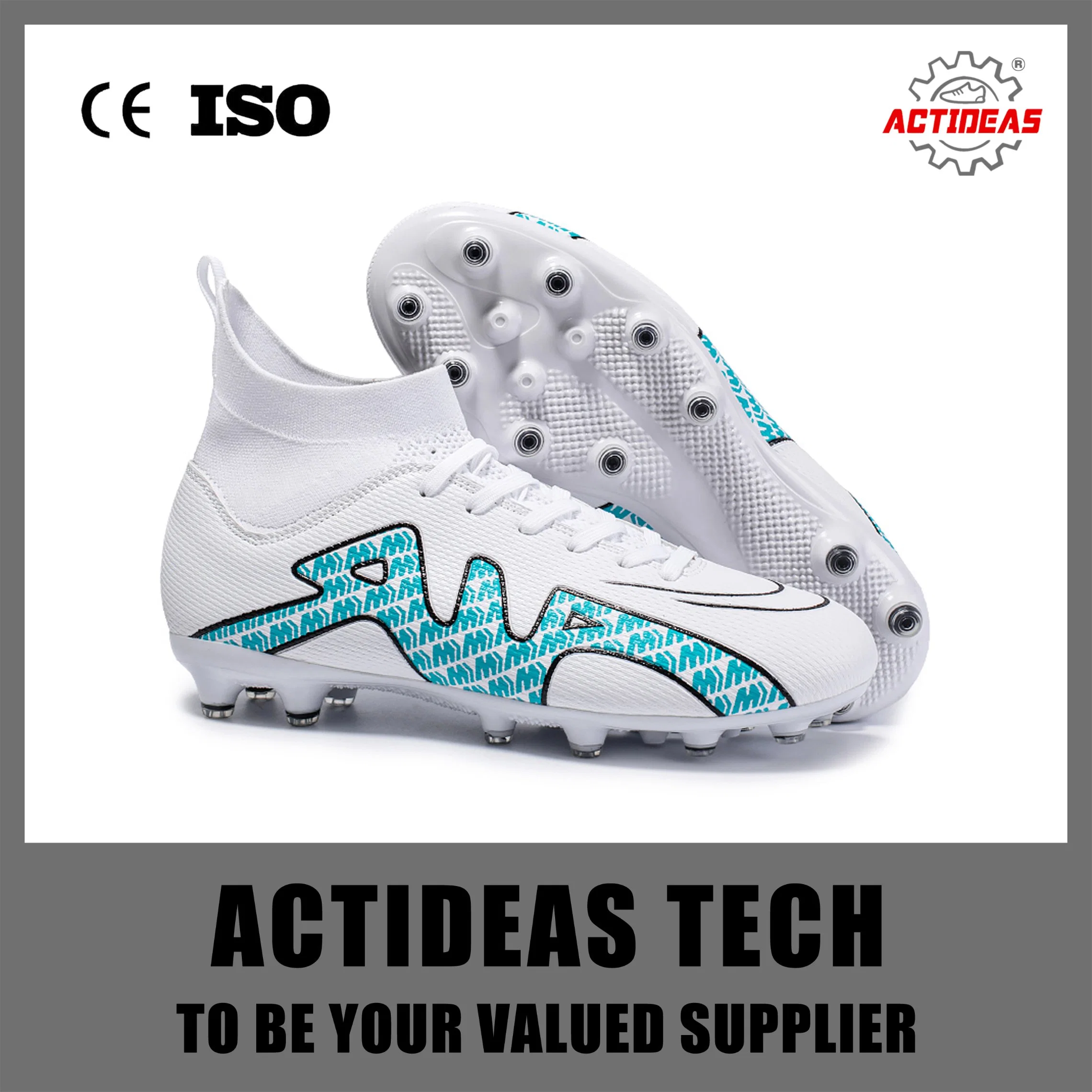 New Design Non-Slip PU Outdoor Soccer Sport Shoes White Most Popular Customize Football Boots for Men