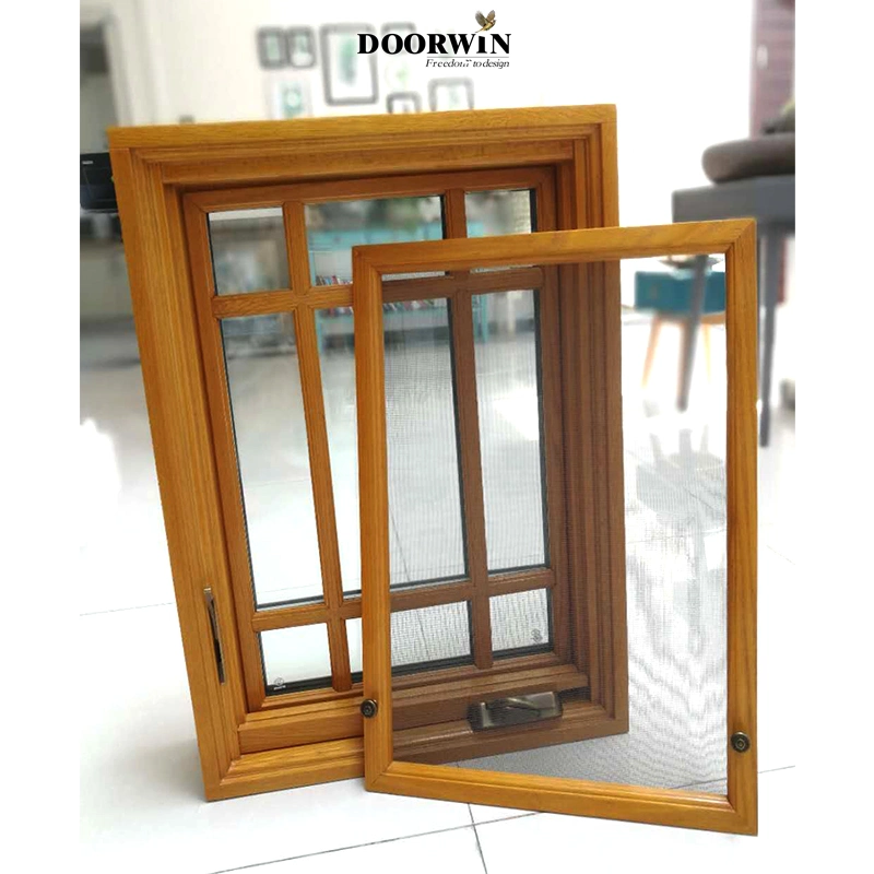 Hermosa madera aluminio doble acristalamiento de Casement de excelente calidad de la ventana de aluminio de madera maciza de empujar la manivela de Casement Windows