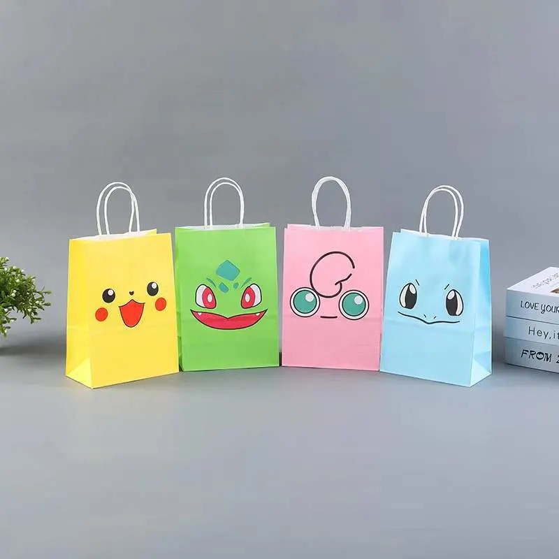 Cute Children Pikachu Paper Bags with Handles Bulk Wholesale White Shopping Gift Bags