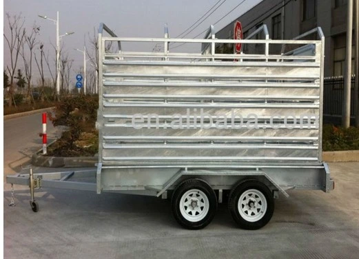 Hot Galvanized Box Trailer with Wesh Cage for Farm Using