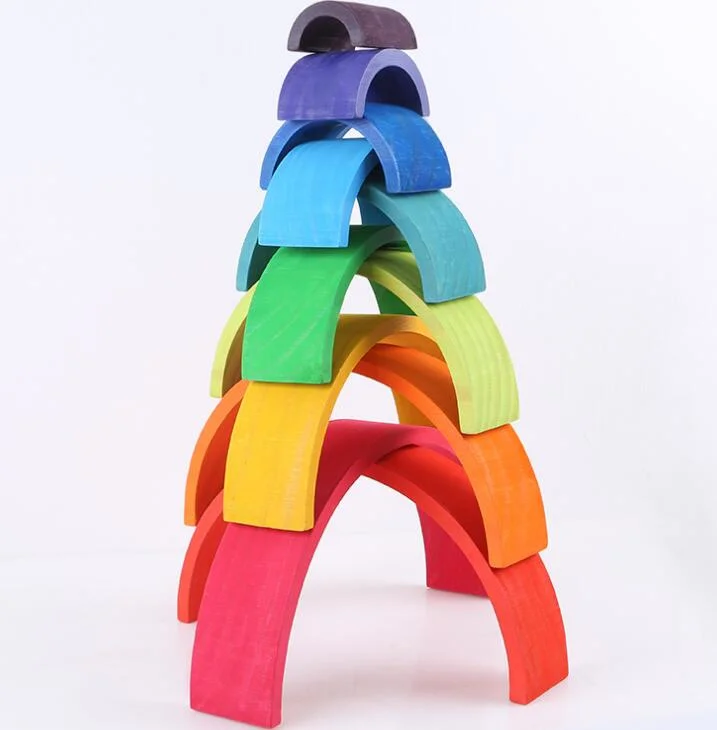 Wooden Rainbow Building Blocks Baby Montessori Education Toys