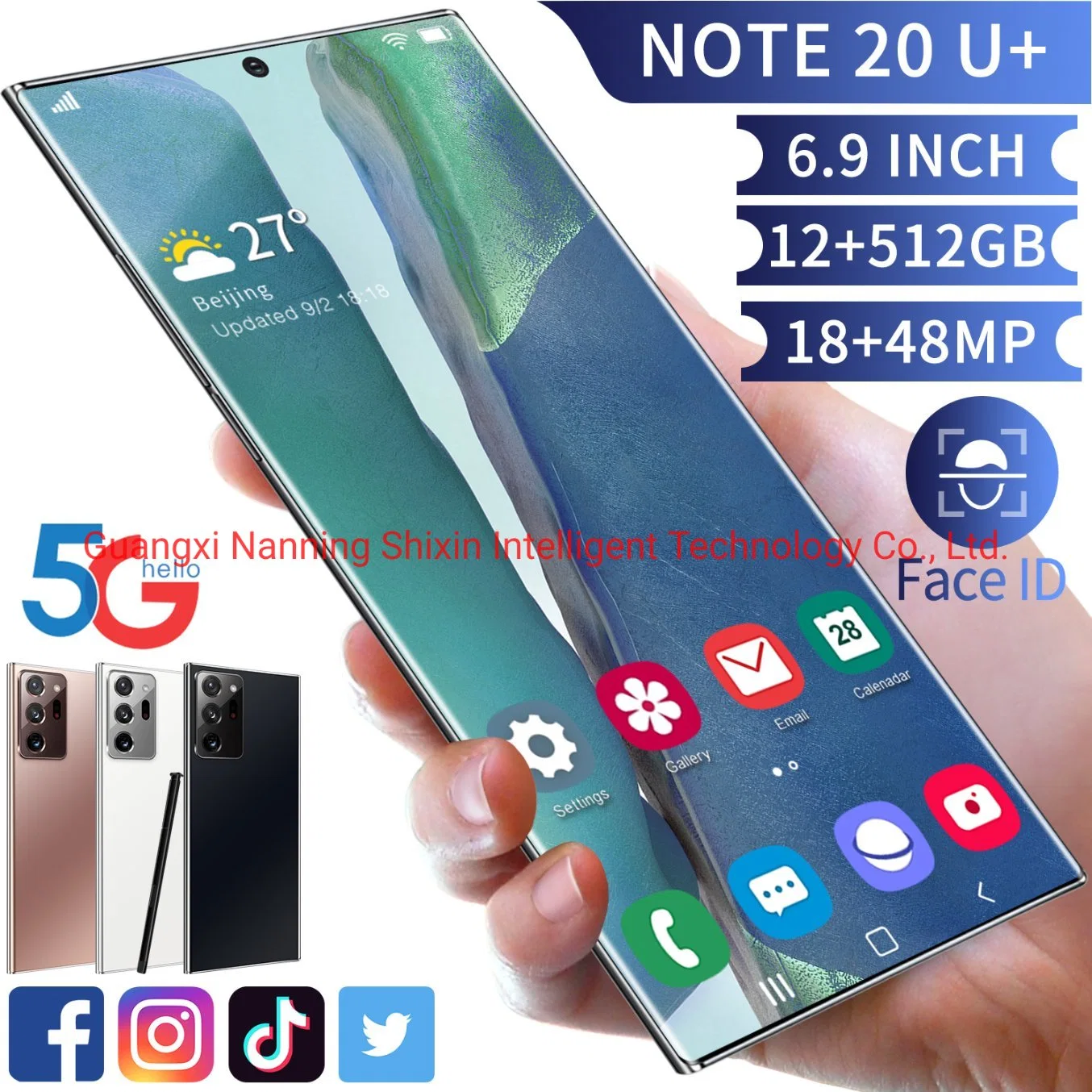 Wholesale/Supplier Note20u+ Global Version Smartphone Amoled Screen Android 10.0 Telephone with Face Unlock 12+512GB Mobile Phone