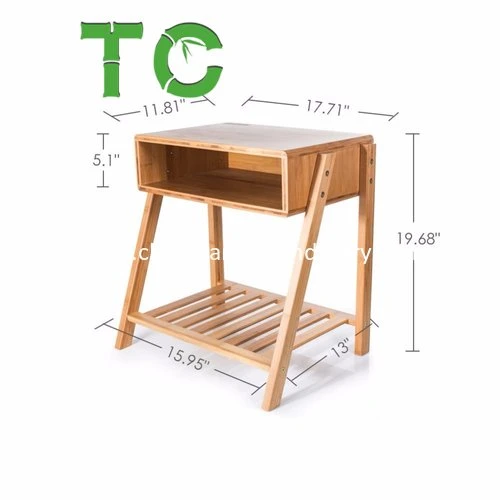 Bambú natural Mesa mesita de noche con el almacenamiento y estantería