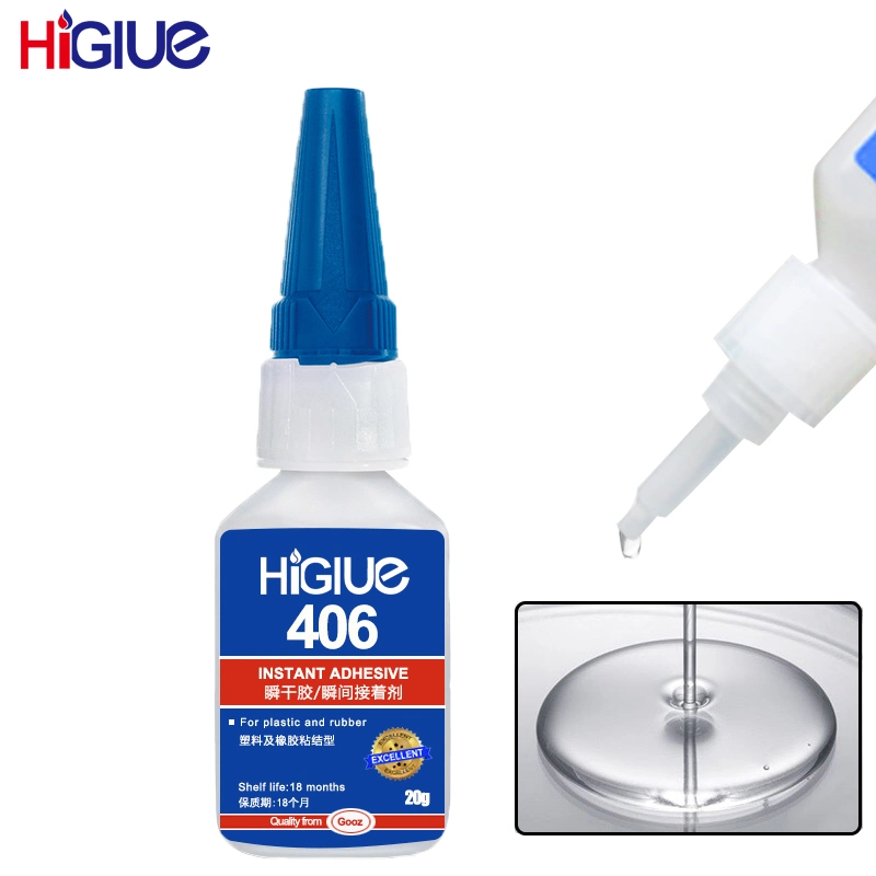 Higlue 406 Ultra rápido de plástico y caucho Ethyl-Based curado adhesivo instantáneo