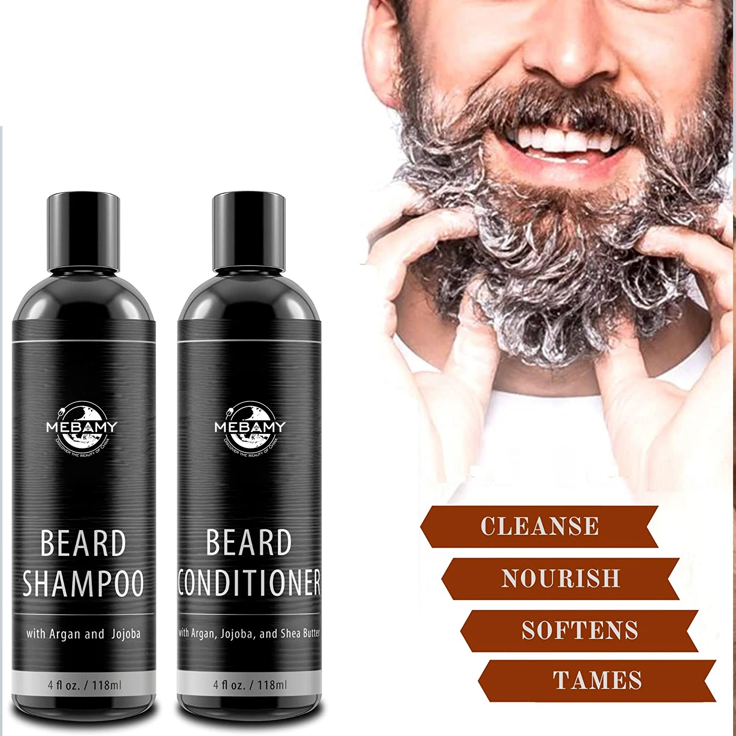 OEM Set 2 Pieces Men's Beard Shampoo and Conditioner with Argan, Jojoba and Shea Butter