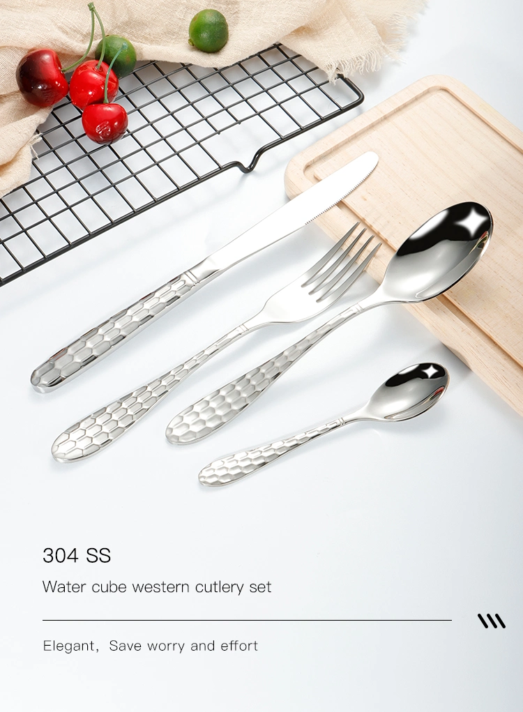 Unique Handle Design Stainless Steel Cutlery Set 4PCS Table Knife Fork Spoon and Teaspoon Set Silverware Kitchen Table