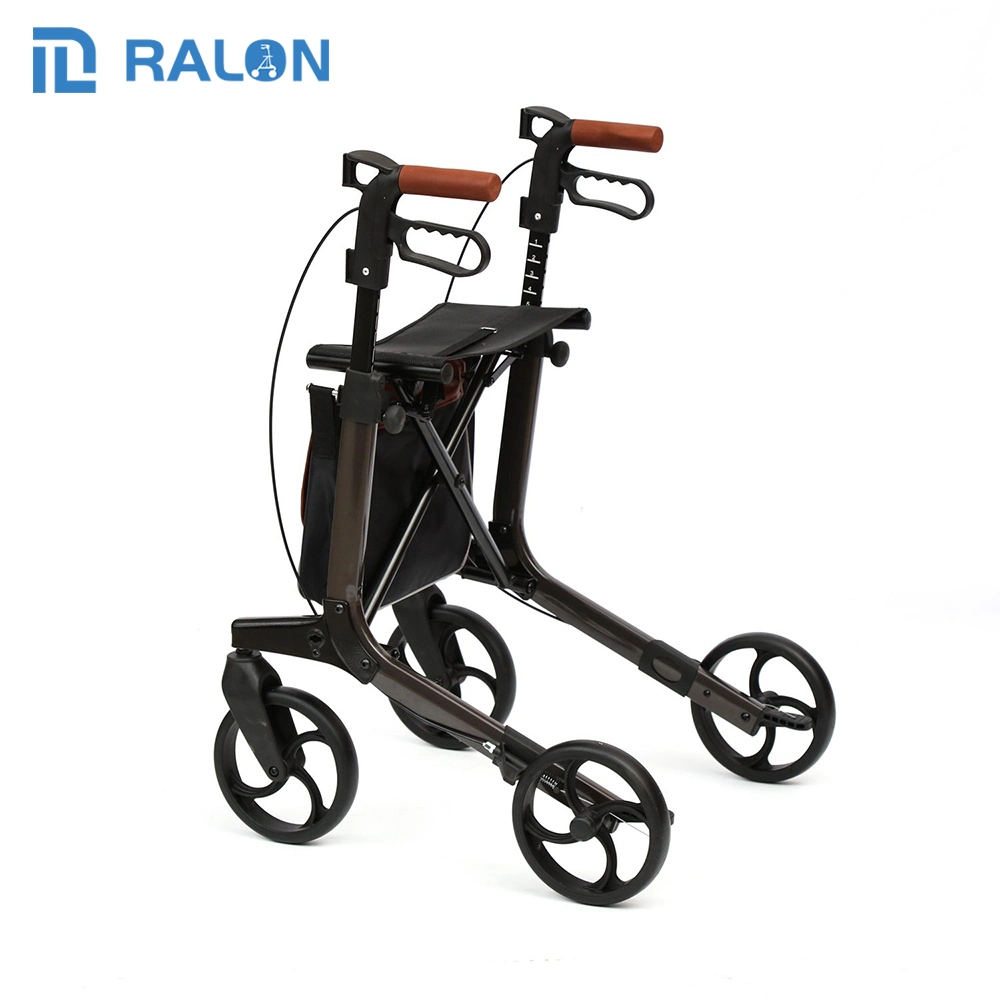 China Wholesale Comfortable Non-Slip Stable 4 Wheel Aluminum Folding Rollator Walker