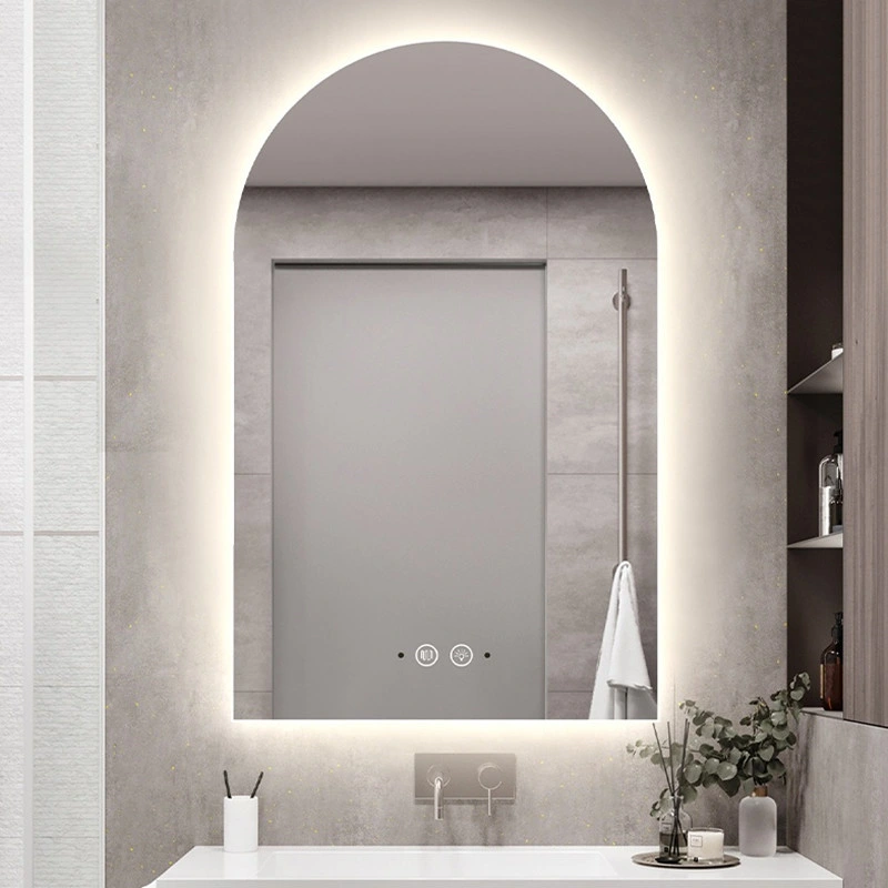 Arched Frameless Backlit Wall Mount Bathroom Mirror Custom LED Light Glass