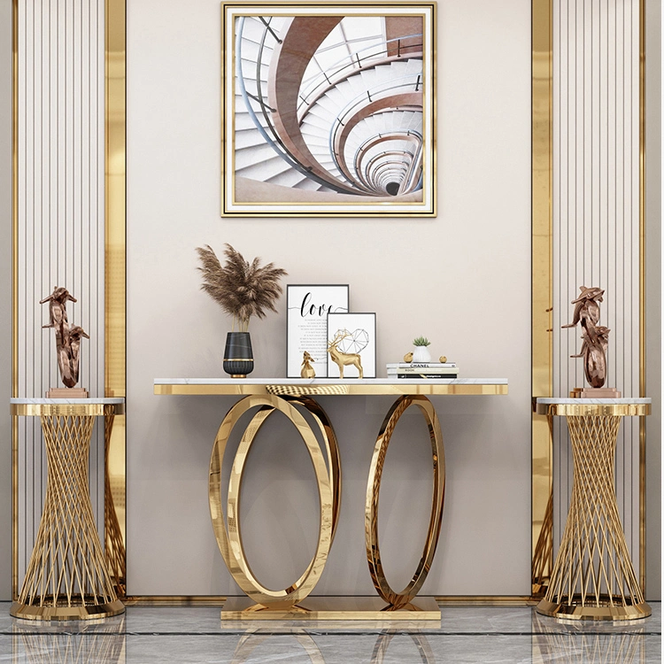 Foshan Living Room Luxury Metal Console Mirrored Hallway Table