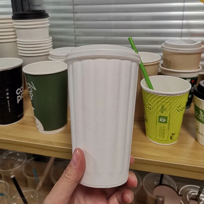 Biodegradable Takeaway PLA/Water-Based Coating Paper Coffee Cup Paper Ripple Cup with Lid