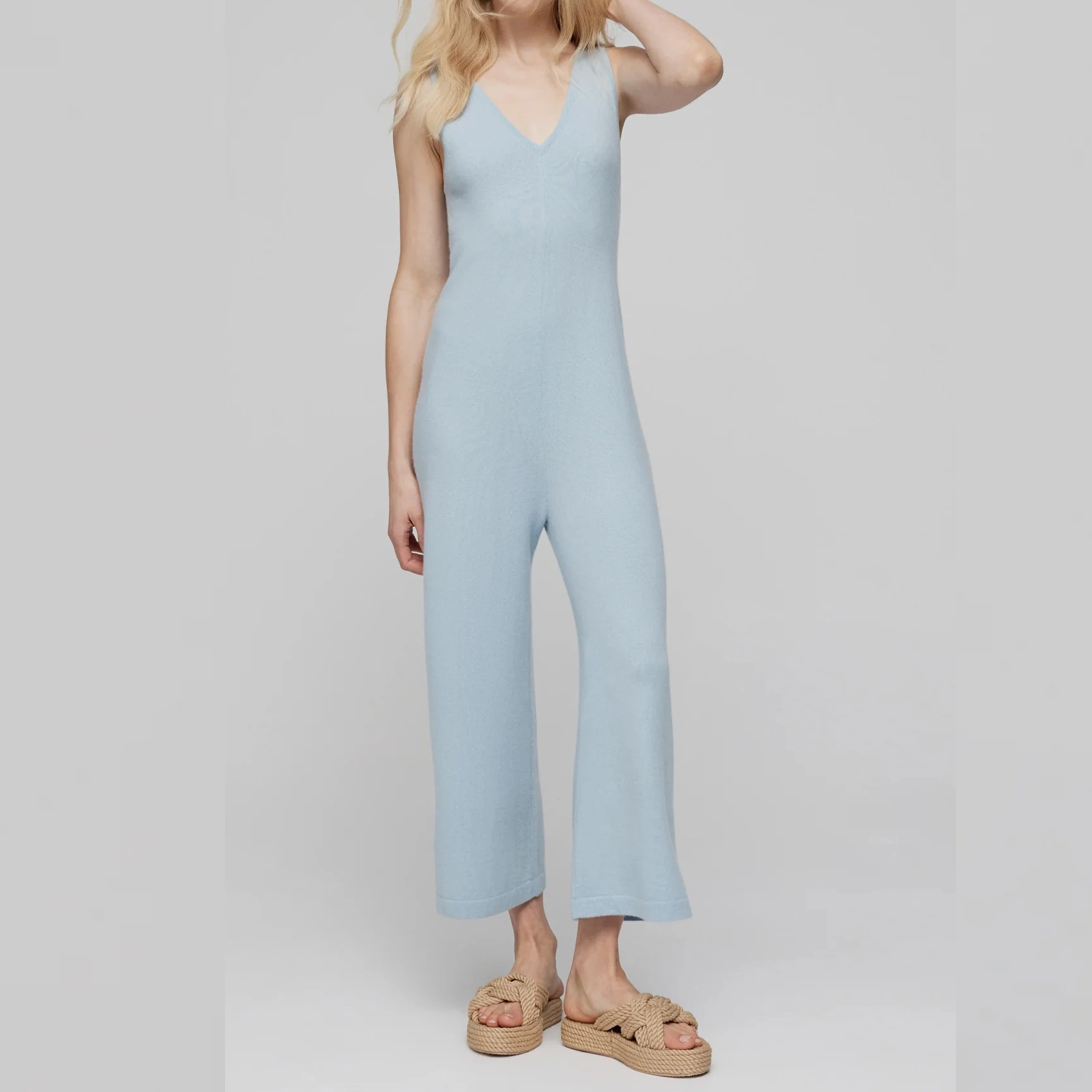 Frühling Herbst 100% Kaschmir V-Ausschnitt Damen Mode Jumpsuit / Strickmode